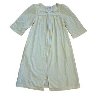 Vintage Seersucker Housecoat Robe Retro Full Zip Yellow Pastel Lightweight S